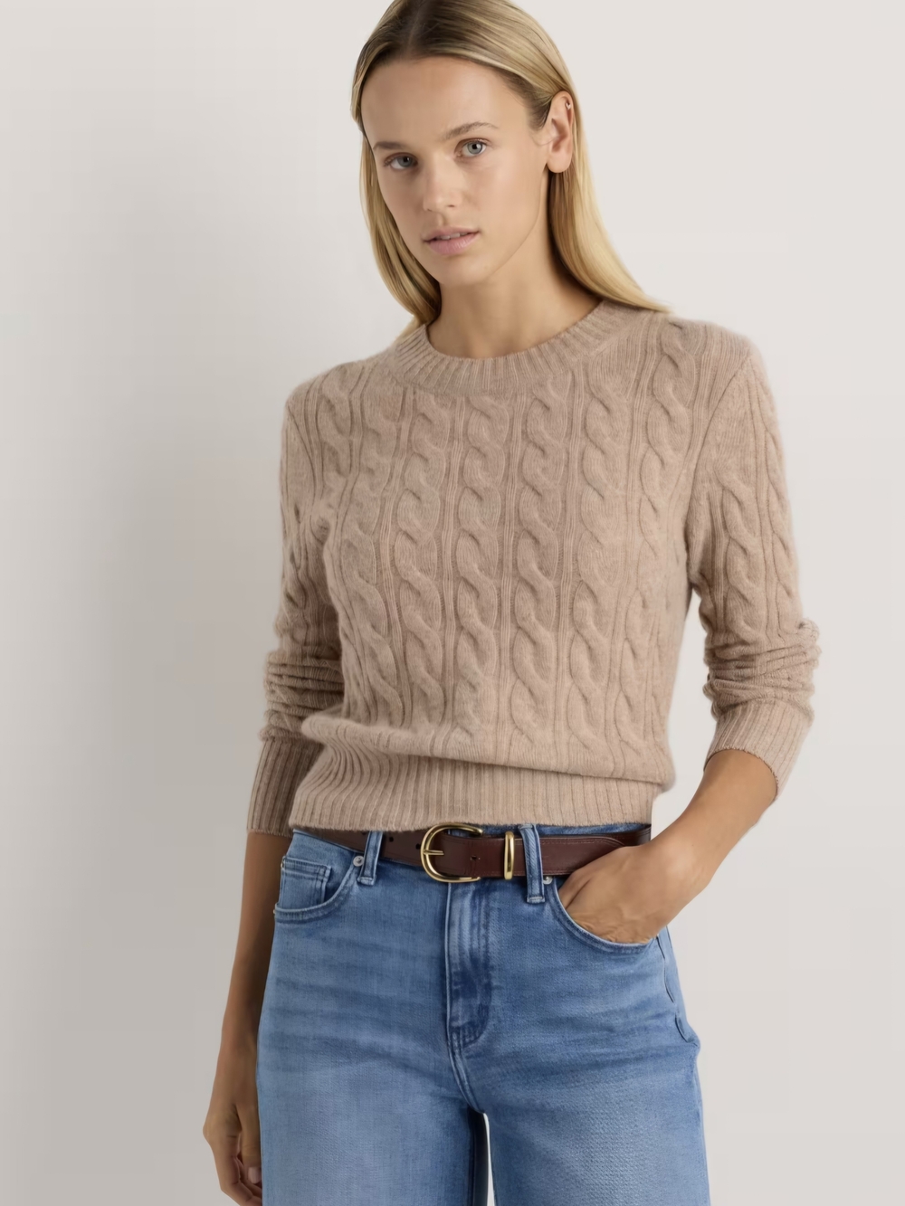 NWT Mongolian Cashmere Shrunken Cable Crewneck Sweater Size Small